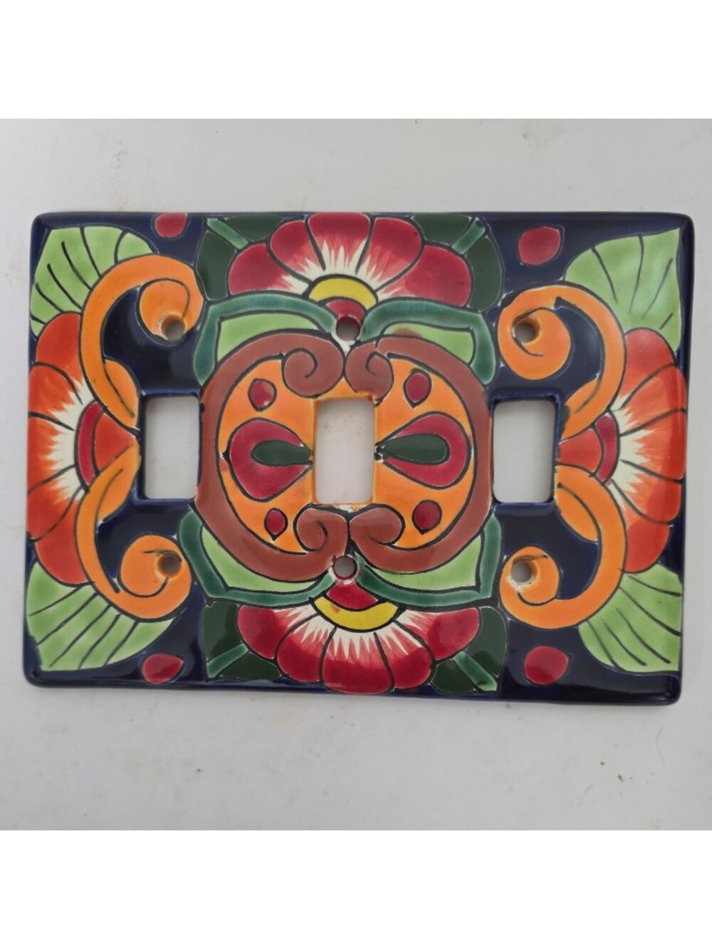 Talavera Triple 3 Light Switch Plate Art Pottery Colorful Floral Mexican Western